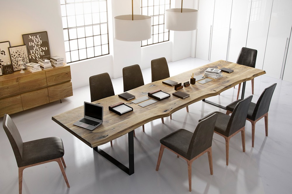 Möbel Pro Verkauf -Möbel Pro Verkauf 71168806 Konferenztisch Avangard 380 x 120 cm Eiche Massiv Baumkante U Gestell Schwarz 2