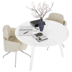 BRALCO RAIL Besprechungstisch | Rund, 1200 - 1600 Mm (4 - 6 Personen), Echtholz, Eiche Weiß -Möbel Pro Verkauf BRALCO RAIL Italienischer Designer Besprechungstisch Echtholzfurnier Tischplatte Eiche Massivholz Gestell Eiche Weiss Elektrifizierung moeglich Konferenztisch Echtholztisch 18