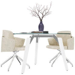 BRALCO RAIL Besprechungstisch | Rund, 1200 - 1600 Mm (4 - 6 Personen), Glas-Tischplatte, Eiche-Massivholz-Gestell -Möbel Pro Verkauf BRALCO RAIL Italienischer Designer Besprechungstisch Groesse und Gestellfarbe waehlbar Glas Tischplatte Eiche Massivholz Gestell Konferenztisch Rundtisch Glastisch Schreibtis 5