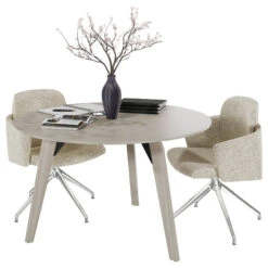 BRALCO RAIL Besprechungstisch | Rund, 1200 - 1600 Mm (4 - 6 Personen), Echtholz, Eiche Hellgrau