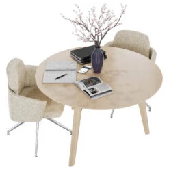 BRALCO RAIL Besprechungstisch | Rund, 1200 - 1600 Mm (4 - 6 Personen), Echtholz, Eiche Natur -Möbel Pro Verkauf BRALCO RAIL Italienischer Designer Besprechungstisch Groesse waehlbar Echtholzfurnier Tischplatte Eiche Massivholz Gestell Eiche Natur Elektrifizierung moeglich Konferenztisch 3