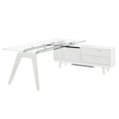 BRALCO RAIL Schreibtisch | 1800 - 2400 Mm, Integriertes Lowboard, Glas-Tischplatte -Möbel Pro Verkauf BRALCO RAIL Italienischer Designer Schreibtisch mit integriertem Lowboard Abschliessbare Schubladen Glas Tischplatte Eiche Massivholz Gestell Elektrifizierung Groesse und Farb 18