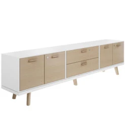 BRALCO RAIL Lowboard | 1,5 OH, 2400 X 400 Mm, Eiche Natur -Möbel Pro Verkauf BRALCO RAIL Lowboard BxTxH 240 9 x 40 x 62 5 cm 2 Paar Fluegeltueren mit Echtholzfurnier 2 mittlere Schubladen Eiche Massivholz Gestell 3 Schloesser Farbkombination waehlba 6