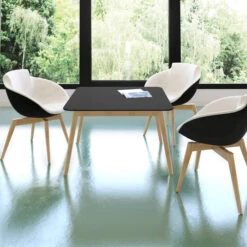 NOVA WOOD Couchtisch | Massivholz-Gestell, 700 X 700 Mm, HPL FENIX Schwarz