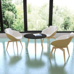 NOVA WOOD Couchtisch | Rund, Massivholz-Gestell, Ø 700 Mm, HPL FENIX Schwarz