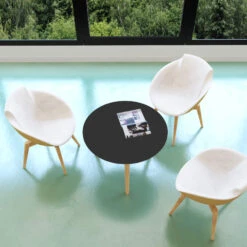 NOVA WOOD Couchtisch | Rund, Massivholz-Gestell, Ø 700 Mm, HPL FENIX Schwarz -Möbel Pro Verkauf Beistelltisch NOVA Wood FENIX HPL rund 700 mm Schwarz Echtholzgestell Skandi Design Couchtisch Loungetisch 2