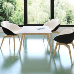 NOVA WOOD Couchtisch | Massivholz-Gestell, 700 X 700 Mm, HPL Weiß