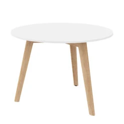 NOVA WOOD Couchtisch | Rund, Massivholz-Gestell, Ø 700 Mm, HPL Weiß -Möbel Pro Verkauf Beistelltisch NOVA Wood HPL rund 700 mm Weiss Echtholzgestell Skandi Design Couchtisch Loungetisch