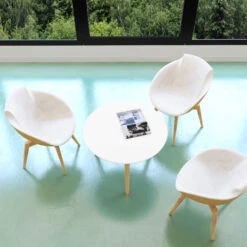 NOVA WOOD Couchtisch | Rund, Massivholz-Gestell, Ø 700 Mm, HPL Weiß -Möbel Pro Verkauf Beistelltisch NOVA Wood HPL rund 700 mm Weiss Echtholzgestell Skandi Design Couchtisch Loungetisch 2