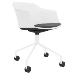 POLYTONE-C Besucher- Und Konferenzstuhl Rollbar | Pyramiden-Gestell, Farbe Weiß