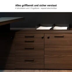 BRALCO SILE Schreibtisch Mit Lowboard | 2300 X 1700 Mm, Schwarz -Möbel Pro Verkauf Chef Schreibtisch mit Lowboard BRALCO SILE 230 x 170 cm Kabelfuehrung Sideboard Konsole Schwarz Designertisch Cheftisch Sideboard Konsole Seitenkonsole 67