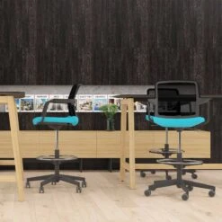 Möbel Pro Verkauf -Möbel Pro Verkauf Counterstuhl WIND auf Rollen schwarzer Netzruecken Kunststoff Armlehnen und Rahmen in schwarz verchromter Fussstuetzenring Wollbezuege VELITO SYNERGY