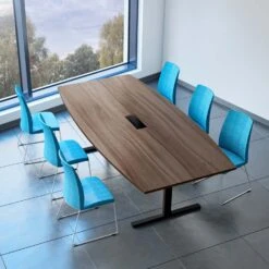 T-EASY Konferenztisch | 2400 X 1200 Mm (6 - 10 Personen), Bootsform, Elektrifiziert, Nussbaum