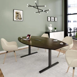 T-EASY Konferenztisch | 2000 X 1000 Mm (6 - 8 Personen), Bootsform, Elektrifiziert, Nussbaum