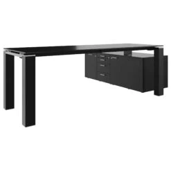BRALCO JET EVO Chefschreibtisch | Glas-Tischplatte, Integriertes Lowboard, Schwarz -Möbel Pro Verkauf Extravaganter Chefschreibtisch BRALCO JET EVO Groesse waehlbar Integriertes Lowboard BxTxH 169 x 56 8 x 54 6 cm Acryl Saeulenbeine Tischplatte aus gehaertetem Glas Made in Ital 1