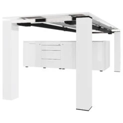 BRALCO JET EVO Chefschreibtisch | Glas-Tischplatte, Integriertes Lowboard, Weiß -Möbel Pro Verkauf Extravaganter Chefschreibtisch BRALCO JET EVO Groesse waehlbar Integriertes Lowboard BxTxH 169 x 56 8 x 54 6 cm Acryl Saeulenbeine Tischplatte aus gehaertetem Glas Made in Ital 5 1