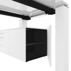 BRALCO JET EVO Chefschreibtisch | Glas-Tischplatte, Integriertes Lowboard, Weiß -Möbel Pro Verkauf Extravaganter Chefschreibtisch BRALCO JET EVO Groesse waehlbar Integriertes Lowboard BxTxH 169 x 56 8 x 54 6 cm Acryl Saeulenbeine Tischplatte aus gehaertetem Glas Made in Ital 7 1