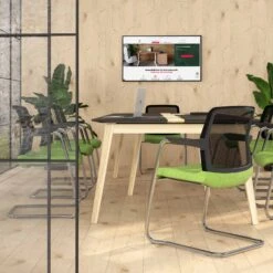 WIND Freischwinger | Netzrücken, Stapelbar, Polyesterbezug LUCIA -Möbel Pro Verkauf Freischwinger WIND schwarzer Netzruecken Kunststoff Armlehnen und Rahmen in schwarz Polyesterbezug LUCIA