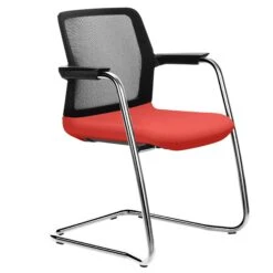 WIND Freischwinger | Netzrücken, Stapelbar, Polyesterbezug LUCIA -Möbel Pro Verkauf Freischwinger WIND schwarzer Netzruecken Kunststoff Armlehnen und Rahmen in schwarz Polyesterbezug LUCIA 15