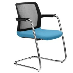 WIND Freischwinger | Netzrücken, Stapelbar, Polyesterbezug LUCIA -Möbel Pro Verkauf Freischwinger WIND schwarzer Netzruecken Kunststoff Armlehnen und Rahmen in schwarz Polyesterbezug LUCIA 25