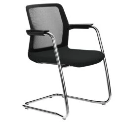 WIND Freischwinger | Netzrücken, Stapelbar, Wollbezüge VELITO / SYNERGY -Möbel Pro Verkauf Freischwinger WIND schwarzer Netzruecken Kunststoff Armlehnen und Rahmen in schwarz Wollbezuege VELITO SYNERGY 24