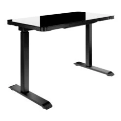 STATION Schreibtisch | 1150 X 590 Mm, Elektrisch Höhenverstellbar, Induktives Ladegerät, Glastischplatte, Schwarz -Möbel Pro Verkauf Hightech Schreibtisch STATION 115 x 59 cm hoehenverstellbar induktives Ladegeraet Glastischplatte Schwarz Gamingtisch Handycharger 2