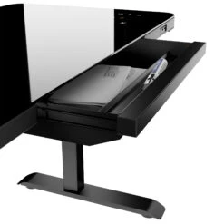 STATION Schreibtisch | 1150 X 590 Mm, Elektrisch Höhenverstellbar, Induktives Ladegerät, Glastischplatte, Schwarz -Möbel Pro Verkauf Hightech Schreibtisch STATION 115 x 59 cm hoehenverstellbar induktives Ladegeraet Glastischplatte Schwarz Gamingtisch Handycharger 5