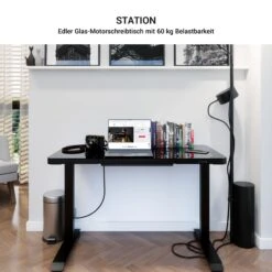 STATION Schreibtisch | 1150 X 590 Mm, Elektrisch Höhenverstellbar, Induktives Ladegerät, Glastischplatte, Schwarz -Möbel Pro Verkauf Hightech Schreibtisch STATION 115 x 59 cm hoehenverstellbar induktives Ladegeraet Glastischplatte Schwarz Gamingtisch Handycharger 8
