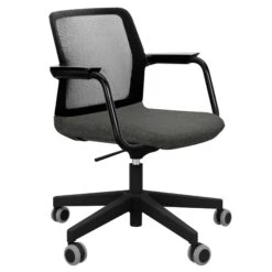 WIND Drehstuhl Rollbar | Höhenverstellbar, Netzrücken, Wollbezüge VELITO / SYNERGY -Möbel Pro Verkauf Homeoffice und Konferenzdrehstuhl WIND 5 Rollen Basis schwarzer Netzruecken Kunststoff Armlehnen und Rahmen in schwarz Wollbezuege VELITO SYNERGY 63