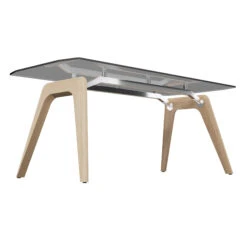 BRALCO RAIL Besprechungstisch | 1800 - 2400 Mm (6 - 8 Personen) | Grau Getönte Glas-Tischplatte, Eiche-Massivholz-Gestell -Möbel Pro Verkauf Italienischer Designer Besprechungstisch BRALCO RAIL grau getoente Glas Tischplatte Eiche Massivholz Gestell Groesse und Gestellfarbe waehlbar Konferenztisch Glastisch Schrei 3