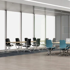 ARICO-E1 Konferenzstuhl | Drehbar, 4-Fuß-Aluminiumkreuz, Schwarz -Möbel Pro Verkauf Konferenzdrehstuhl ARICO E1 Antirutsch Kunstlederbezug Aluminiumdetails Wippmechanik Kunststoffgleiter Schwarz 1