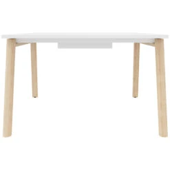 NOVA WOOD Konferenztisch | Elektrifiziert, Massivholz-Gestell, 1200 X 1200 Mm, Weiß -Möbel Pro Verkauf Konferenztisch NOVA Wood 120 x 120 cm mit Kabeldurchlass Weiss Holz Meeting Buerotisch 1