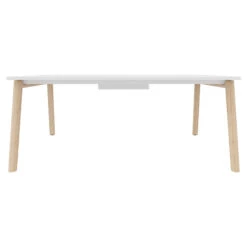 NOVA WOOD Konferenztisch | Elektrifiziert, Massivholz-Gestell, 1800 X 1200 Mm, Weiß -Möbel Pro Verkauf Konferenztisch NOVA Wood 180 x 120 cm mit Kabeldurchlass Weiss Holz Meeting Buerotisch 2