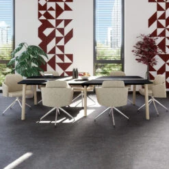 NOVA WOOD Konferenztisch | Elektrifiziert, Massivholz-Gestell, 2400 X 1200 Mm, HPL FENIX Schwarz