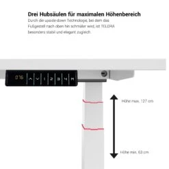 TELDRA Motortisch-Gestell | 1200 - 1800 Mm, Elektrisch Höhenverstellbar, Schwarz -Möbel Pro Verkauf Motor Tischgestell TELDRA Motortisch 2 Motoren 120 180 cm Breite Schwarz elektrisch hoehenverstellbar 5