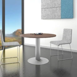 OPTIMA Besprechungstisch | Rund, Gestell Silber, Ø 1000 Mm, Nussbaum