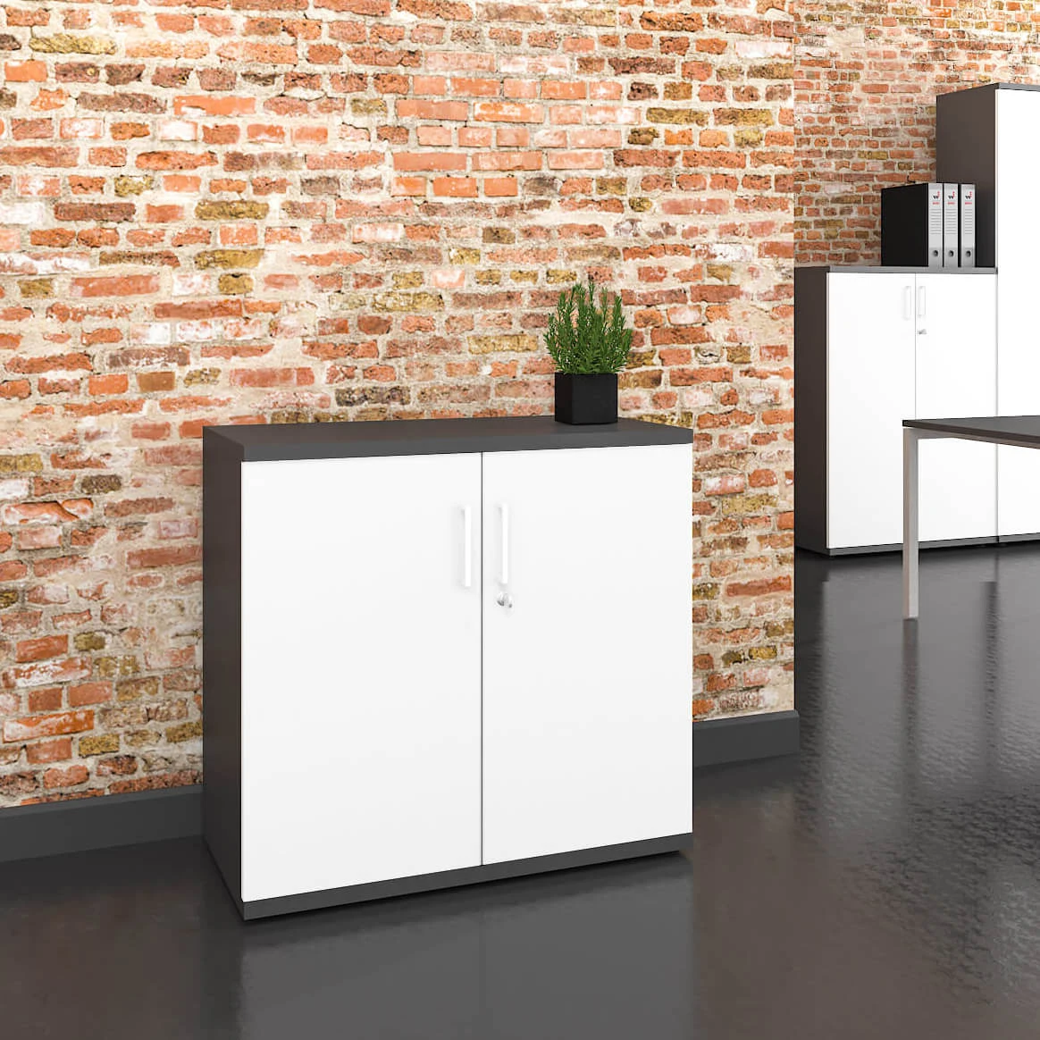 UNI Flügeltürenschrank | 2 OH, 800 X 777 Mm, Anthrazit / Weiß 3 UNI Flügeltürenschrank | 2 OH, 800 X 777 Mm, Anthrazit / Weiß