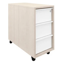 NOVA Rollcontainer | 3 Schubladen, 600 Mm Tief, Extra Schmal, Ahorn / Weiß