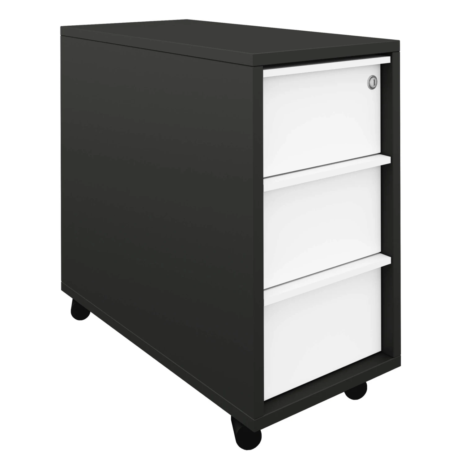 NOVA Rollcontainer | 3 Schubladen, 600 Mm Tief, Extra Schmal, Anthrazit / Weiß 3 NOVA Rollcontainer | 3 Schubladen, 600 Mm Tief, Extra Schmal, Anthrazit / Weiß