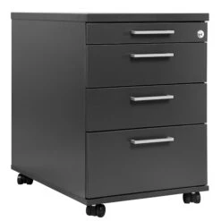 OPTIMA Rollcontainer | 3 Schubladen + 1 Kleinteilefach, 600 Mm Tief, Anthrazit