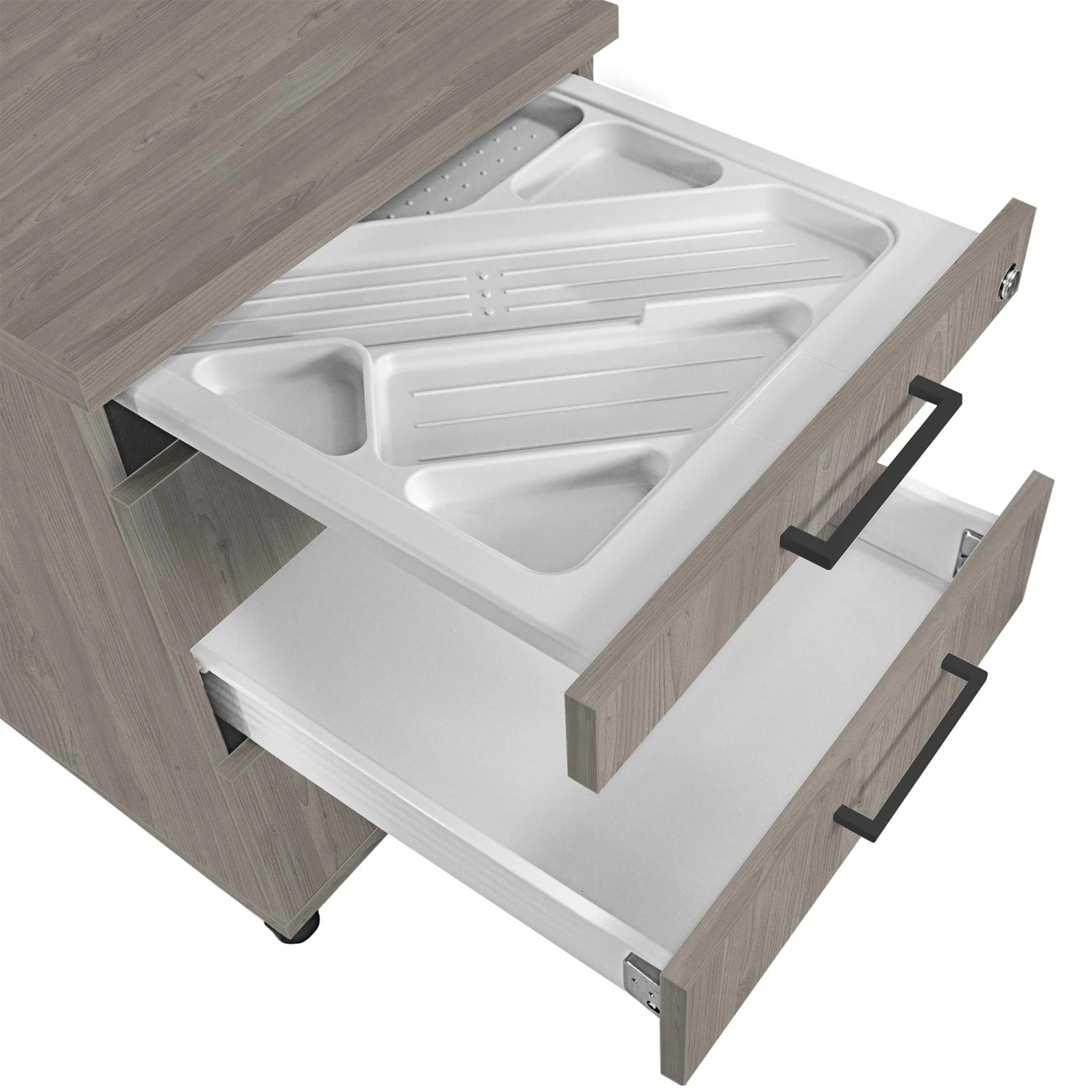 OPTIMA Rollcontainer | 3 Schubladen + 1 Kleinteilefach, 600 Mm Tief, Nordeiche Grau 4 OPTIMA Rollcontainer | 3 Schubladen + 1 Kleinteilefach, 600 Mm Tief, Nordeiche Grau – Bild 2