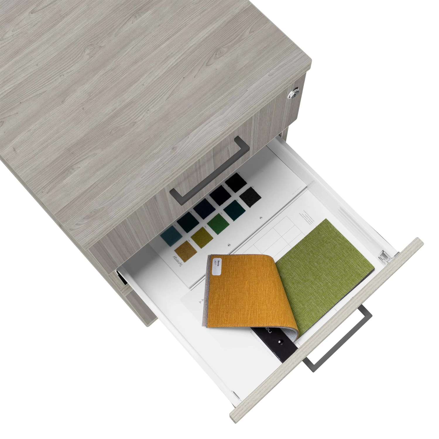 OPTIMA Rollcontainer | 3 Schubladen + 1 Kleinteilefach, 600 Mm Tief, Nordeiche Grau 6 OPTIMA Rollcontainer | 3 Schubladen + 1 Kleinteilefach, 600 Mm Tief, Nordeiche Grau – Bild 4