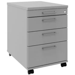 OPTIMA Rollcontainer | 3 Schubladen + 1 Kleinteilefach, 600 Mm Tief, Perlgrau