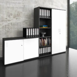 UNI Schrankwand | 5 OH, 2600 X 1897 Mm, Anthrazit / Weiß