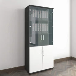 UNI Vitrinenschrank | 5 OH, 800 X 1897 Mm, Anthrazit / Weiß