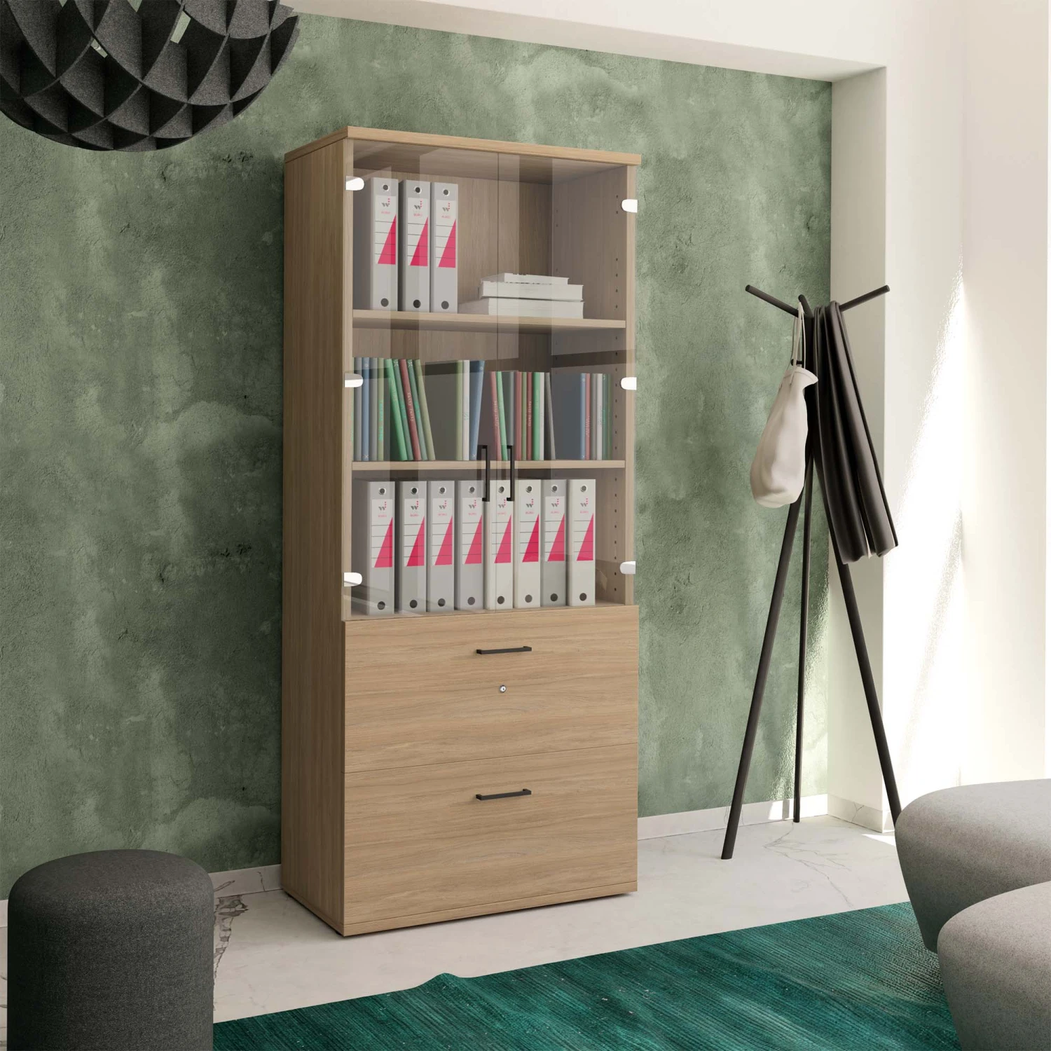 UNI Vitrinenschrank Mit Hängeregister | 5 OH, 800 X 1897 Mm, Bernsteineiche 3 UNI Vitrinenschrank Mit Hängeregister | 5 OH, 800 X 1897 Mm, Bernsteineiche