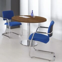 OPTIMA Besprechungstisch | Rund, Gestell Chrom, Ø 1000 Mm, Nussbaum