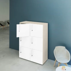 NOVA Spind | 6 Schließfächer, 800 X 1092 Mm, Ahorn / Weiß -Möbel Pro Verkauf Spind Schliessfach NOVA mit 6 Schliessfaechern in Ahorn Weiss Schrank Spind Wertfach Schliessfach