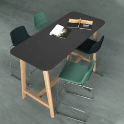 NOVA WOOD Hochtisch | Massivholz-Gestell, 1600 X 700 Mm, HPL FENIX Schwarz