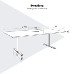 T-EASY Konferenztisch | 2400 X 1200 Mm (10 - 12 Personen), Elektrifiziert, Nordeiche Grau -Möbel Pro Verkauf T EASY Konferenztisch 240x120 cm Nordeiche grau mit ELEKTRIFIZIERUNG Besprechungstisch Besprechungstisch Meetingtisch Esstisch Coworking 34